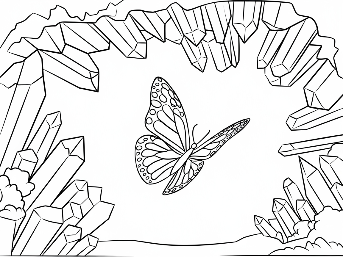 Majestic Butterfly Among Glimmering Crystals