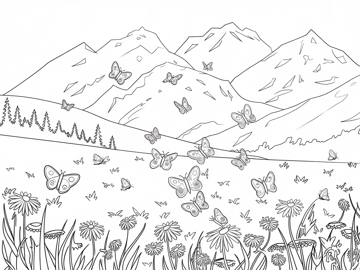 Butterflies in a Mountain Meadow Scene