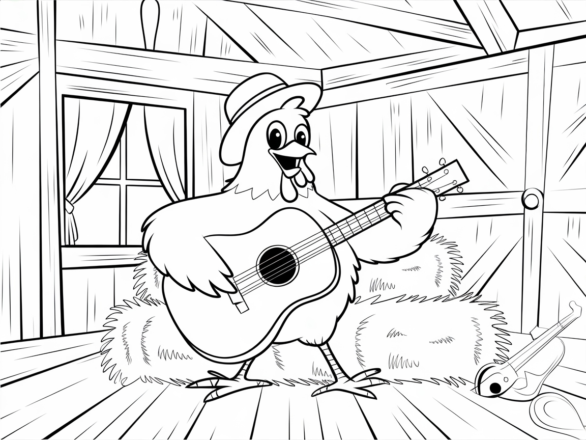 Country Chicken Strumming in the Barn