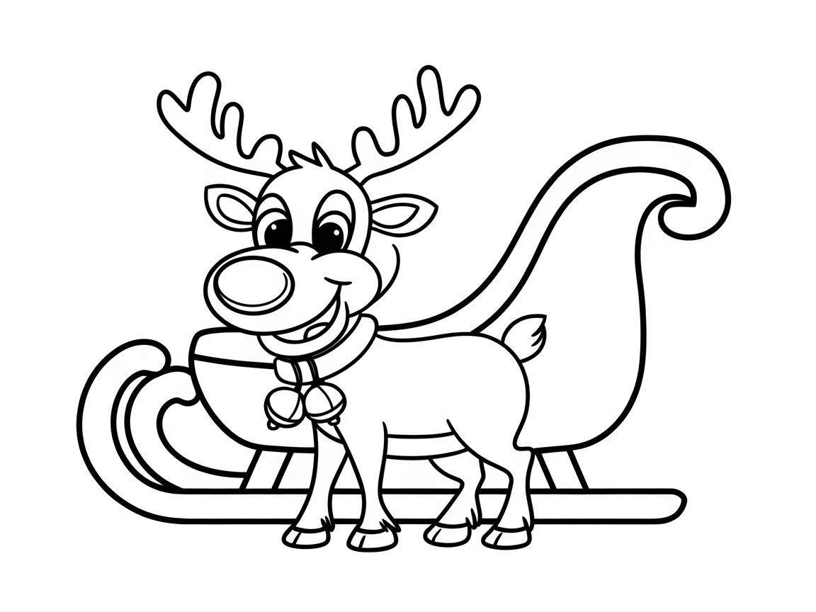 Cheerful Reindeer and Sleigh Ready for Christmas Coloring