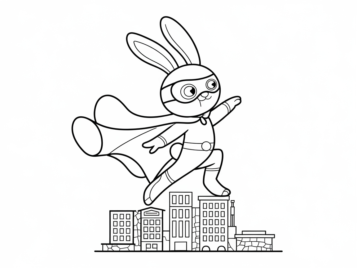 Soar with Superhero Bunny Above the Cityscape