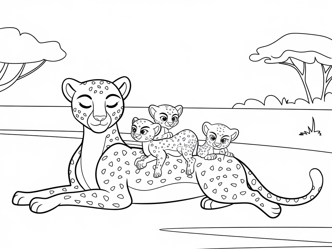 Sweet Cheetah Family Line Art