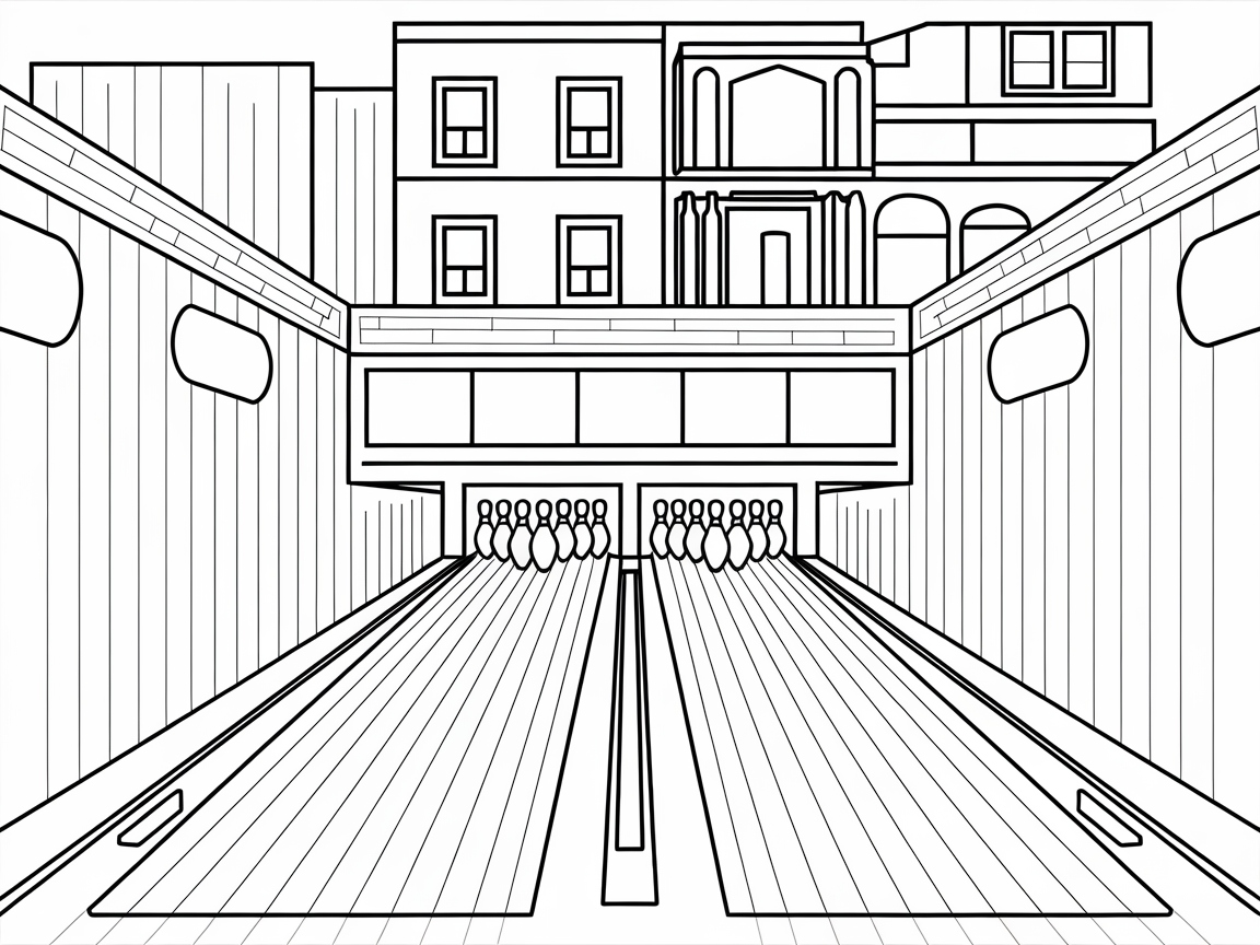 Strike Up the Fun: Mansion Bowling Alley Coloring Page