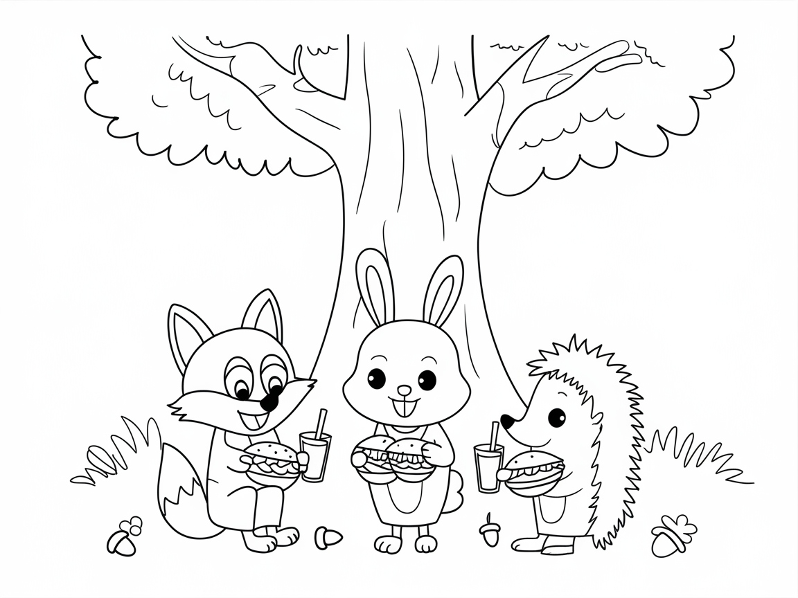 Adorable Forest Friends Picnic Coloring Page