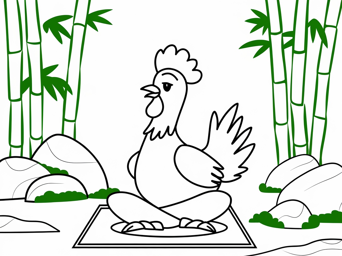 Zen Rooster Finds Peace in a Bamboo Grove