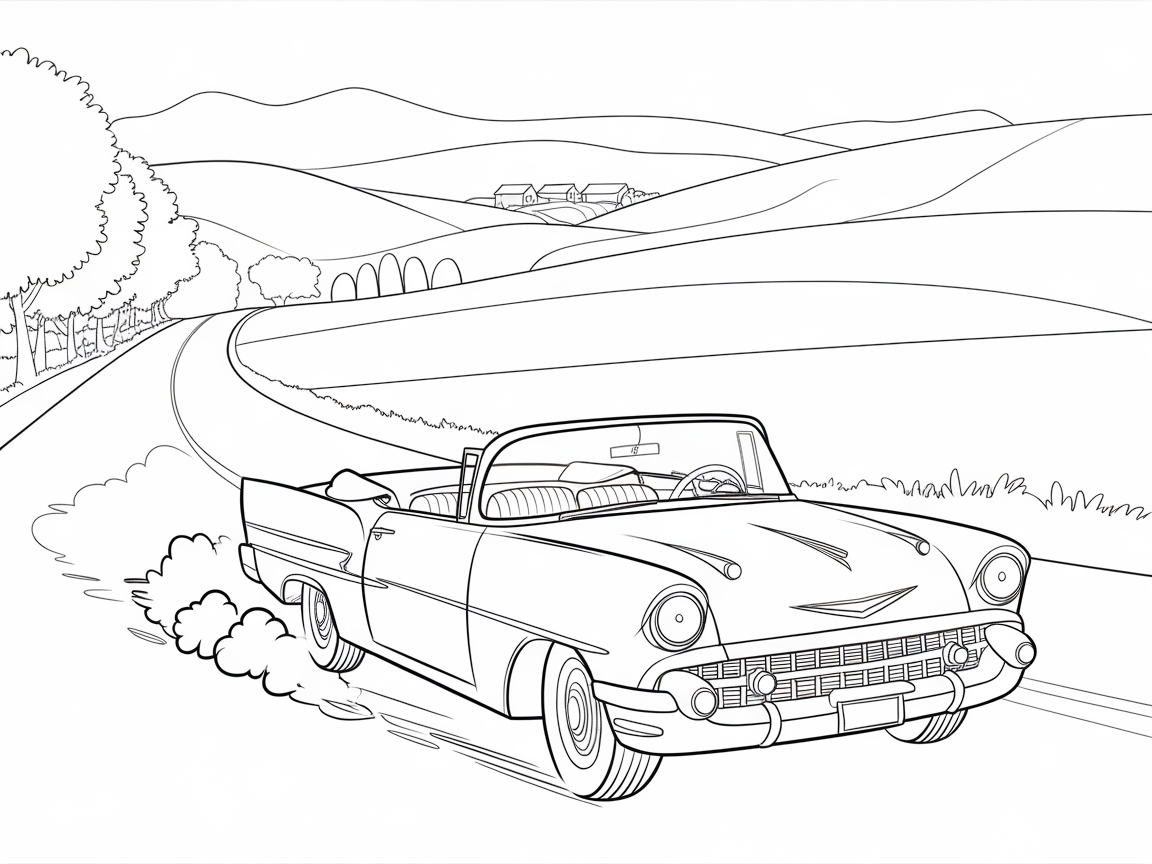 Cruise Through Color with This Vintage Car Scene