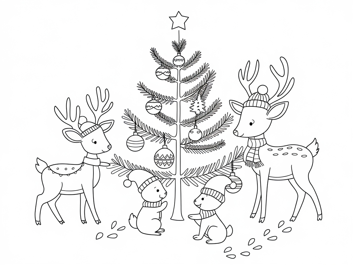 Charming Christmas Reindeer and Tree Scene