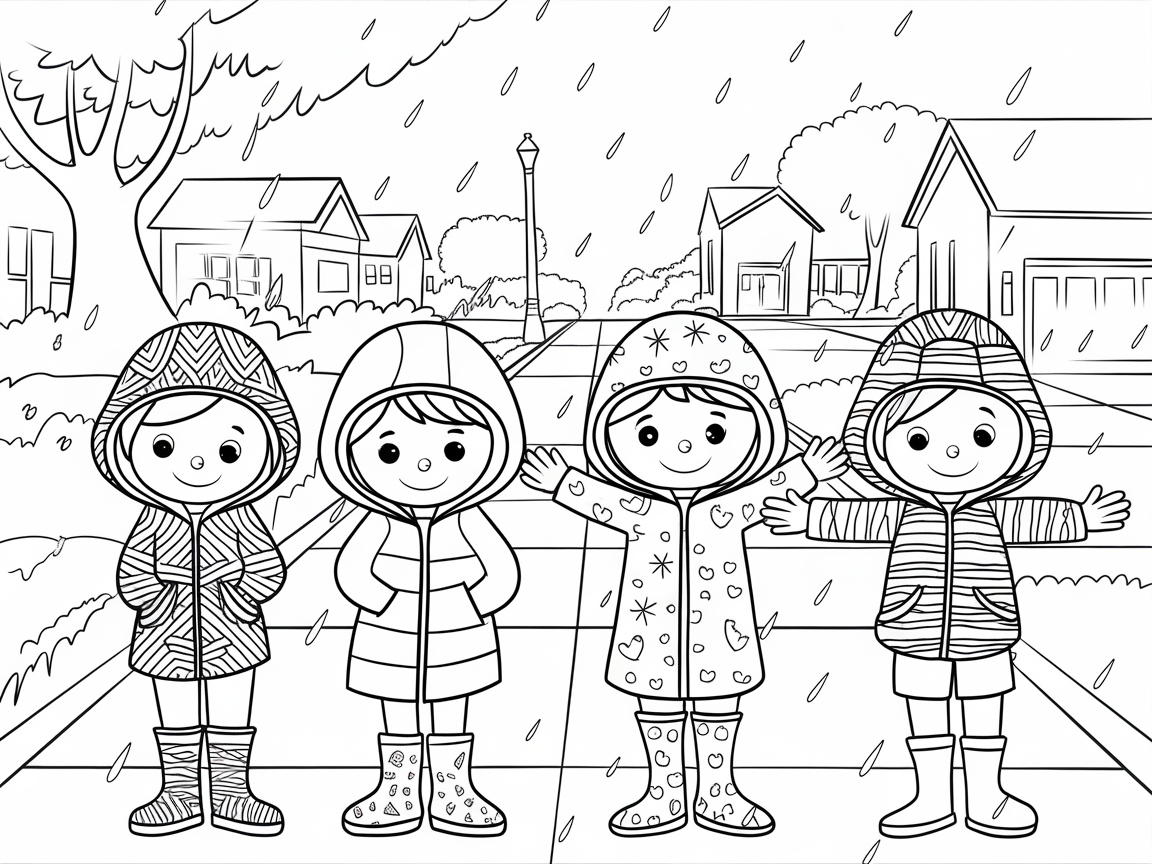 Join the Joy with Kids in Colorful Raincoats