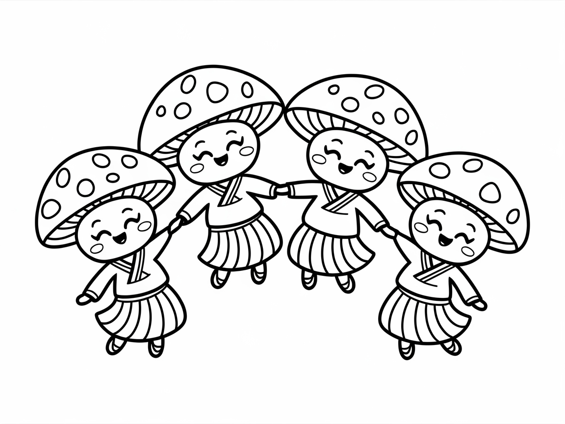 Dancing Mushrooms in Cheerful Harmony