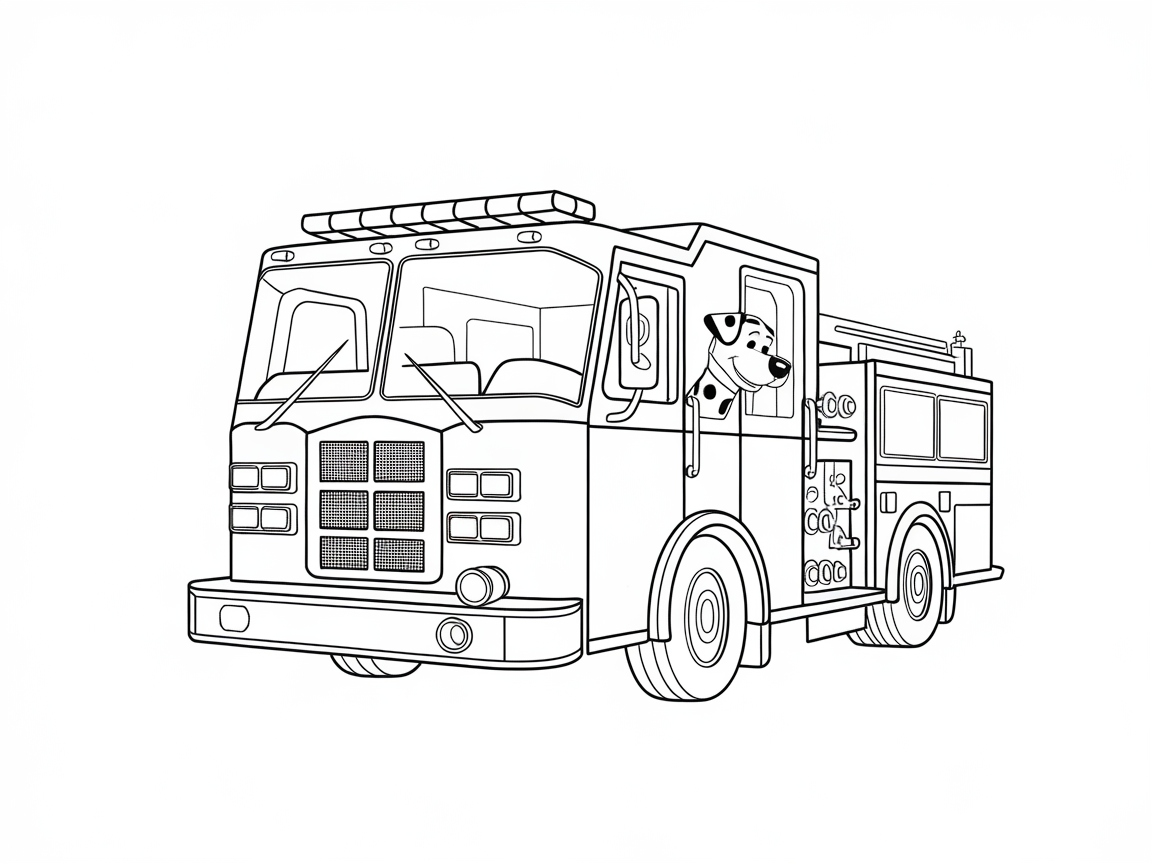 Playful Pup on Patrol in This Fire Truck Coloring Page