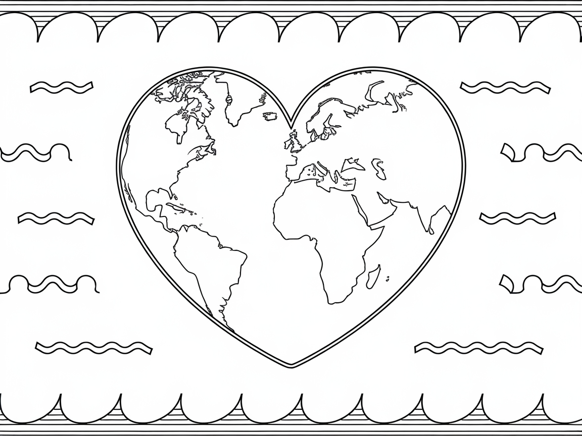 Heart-Shaped World Map Coloring Adventure