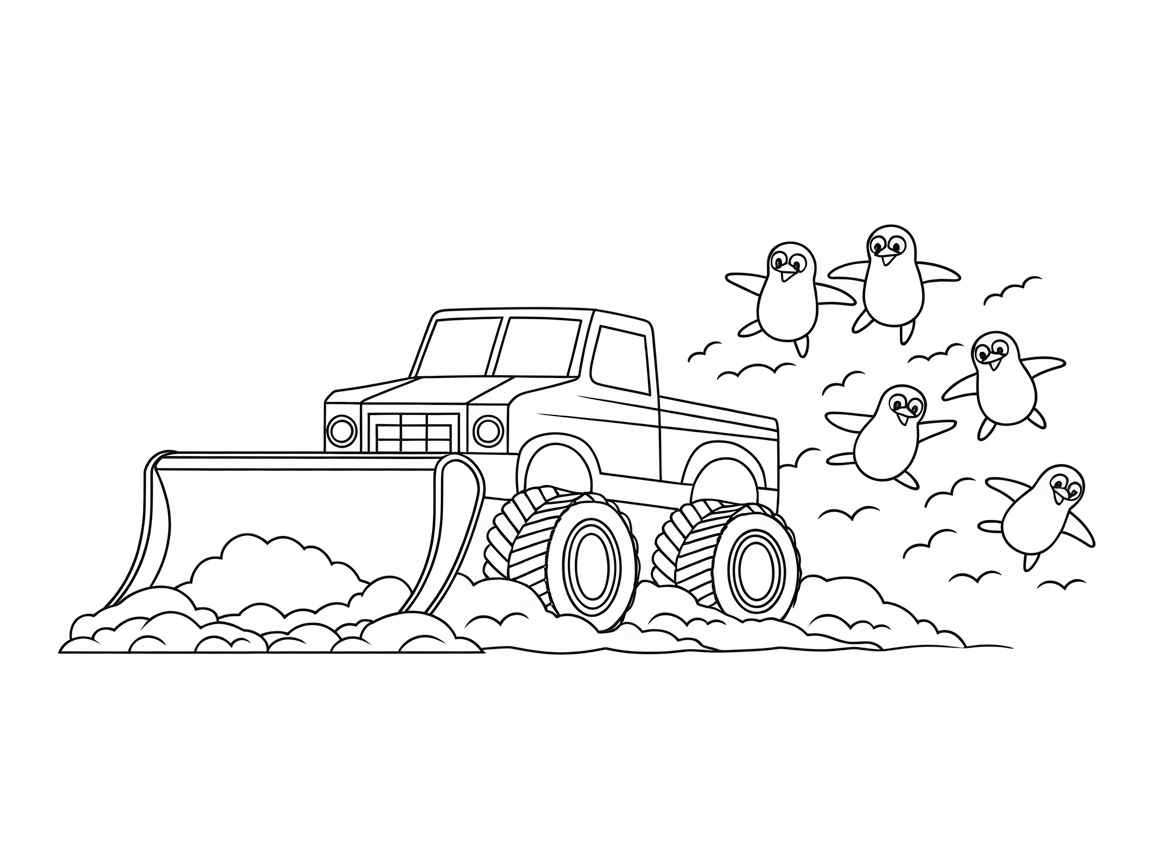 Slide into Fun with This Snow Plow Monster Truck and Penguins