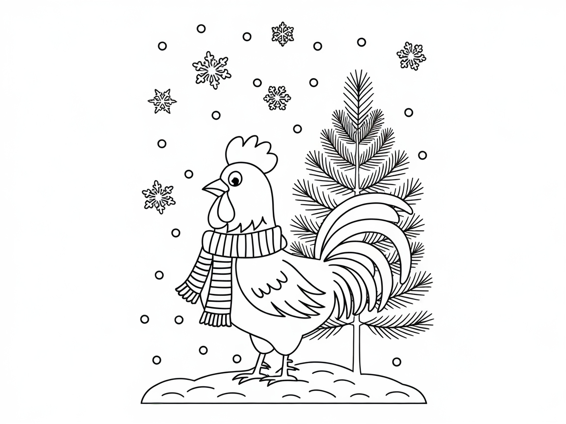 Winter Wonderland Rooster in a Cozy Scarf