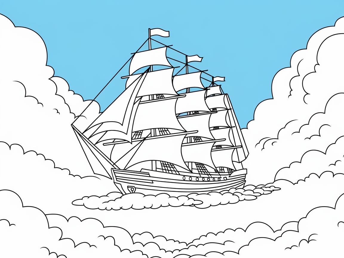 Set Sail Through the Clouds with This Majestic Ship Scene
