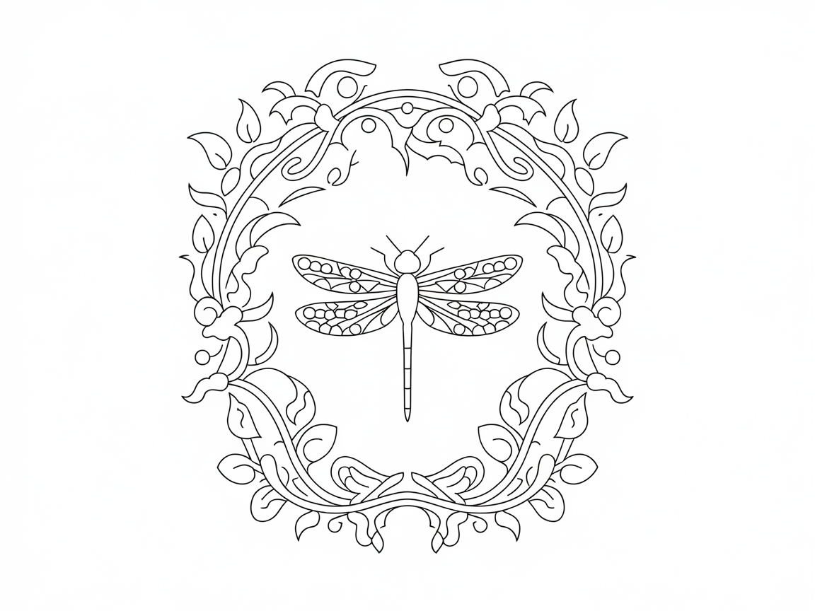 Dragonfly Encircled by Elegant Florals