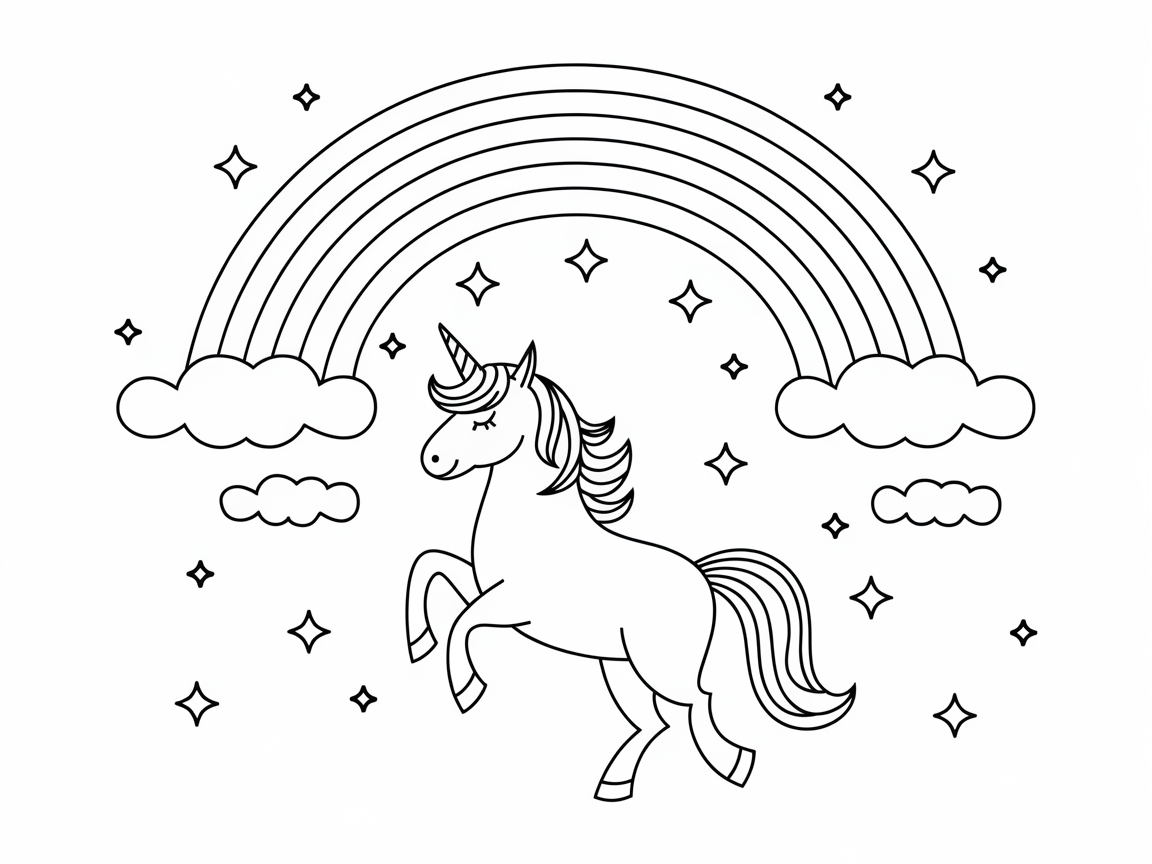 Dreamy Unicorn Under a Radiant Rainbow