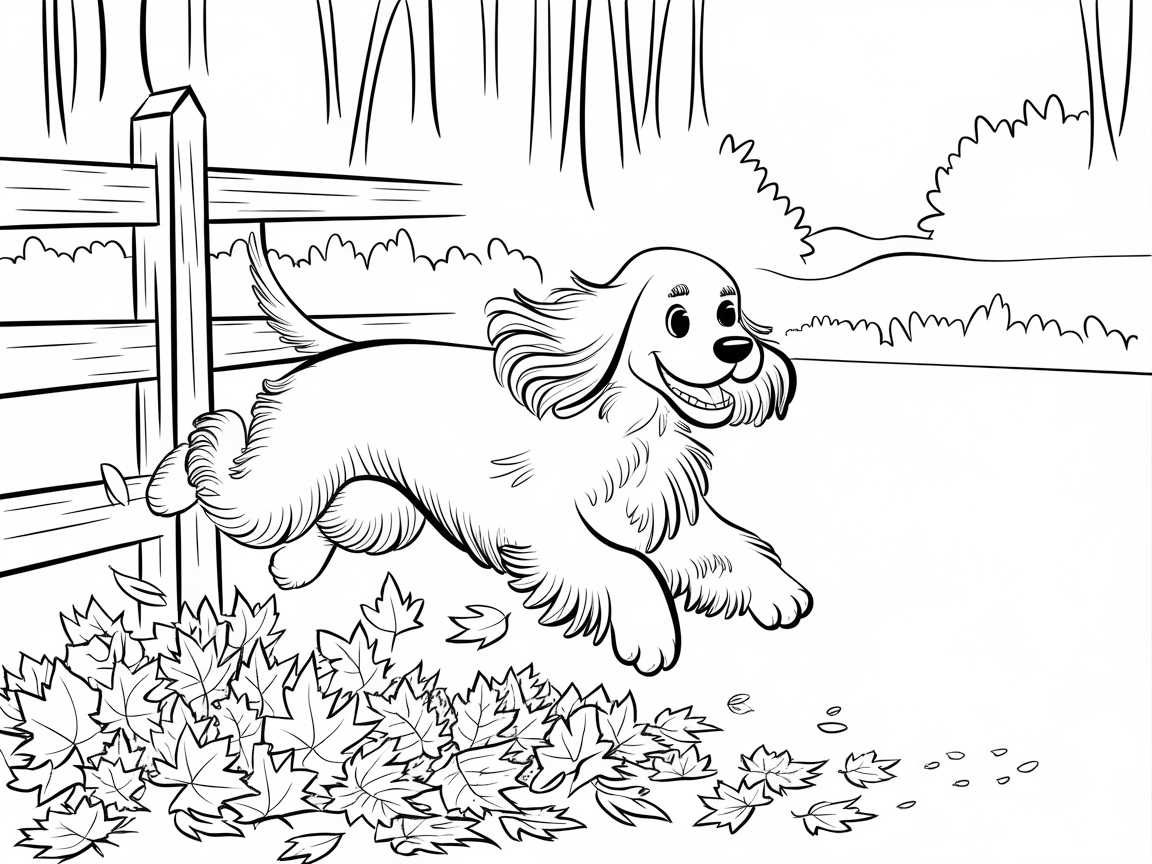 Joyful Cocker Spaniel in an Autumn Romp