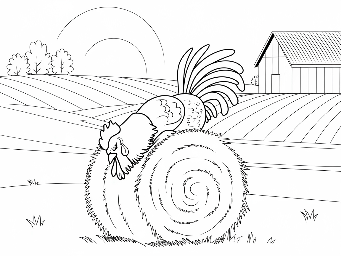 Rustic Rooster Perched on a Hay Bale