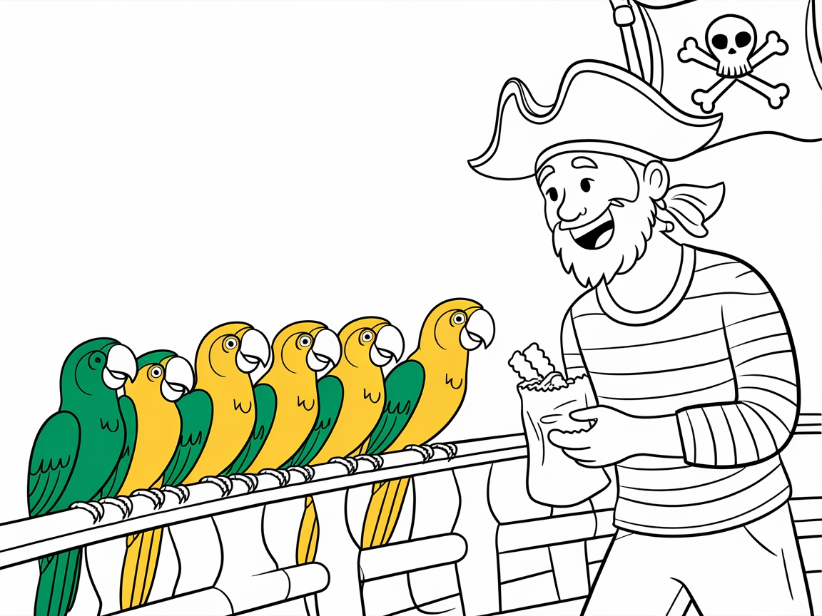 Colorful Crew of Pirate Parrots Ready for Adventure