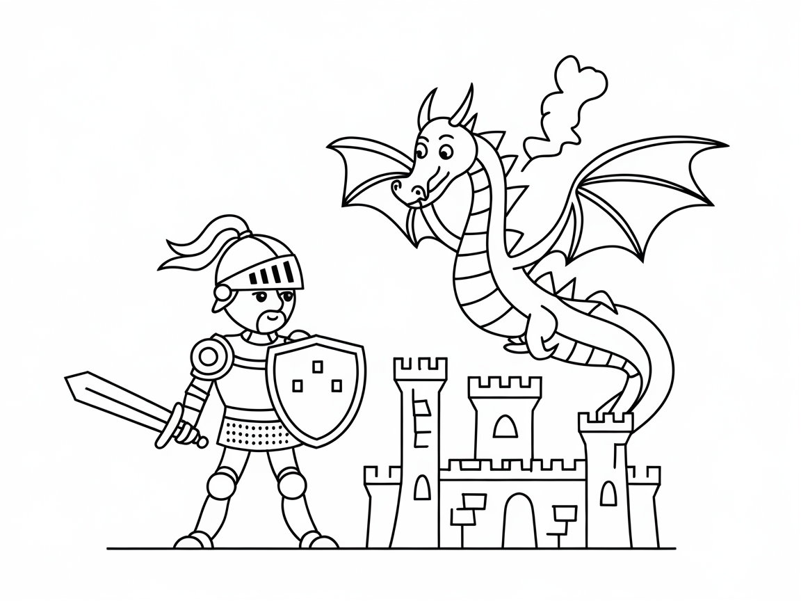Invite Adventure: Knight vs. Dragon Coloring Page