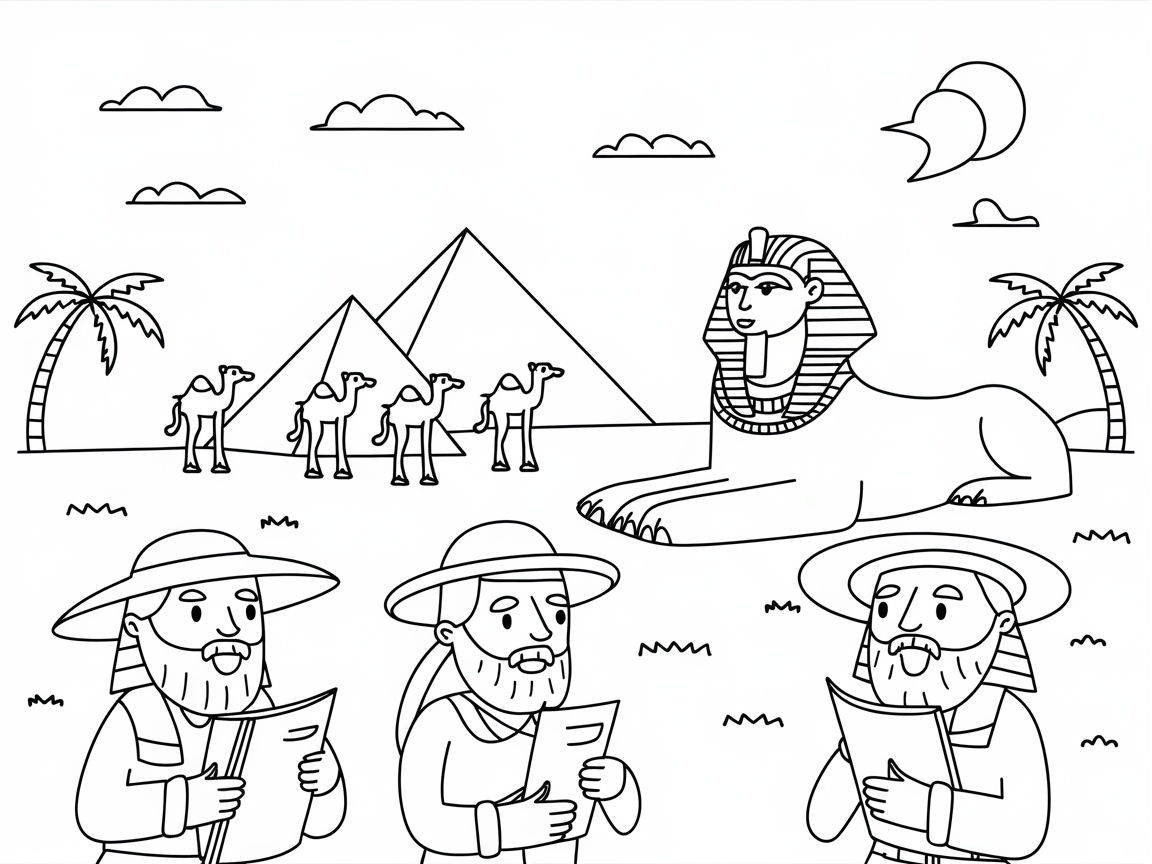 Explore Ancient Egypt with This Sphinx and Pyramid Coloring Page