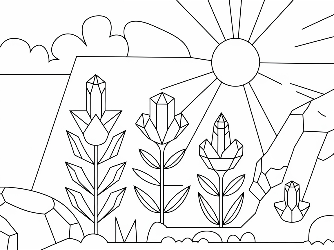 Sun-Kissed Crystal Garden Coloring Page