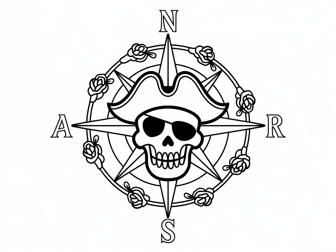 Nautical Skull and Compass Rose Coloring Adventure