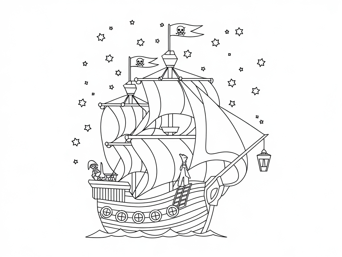 Sail Under the Stars with This Pirate Ship Coloring Adventure