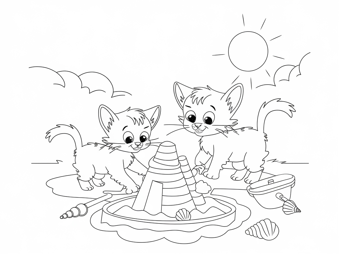 Kittens Building Sandcastles at the Beach