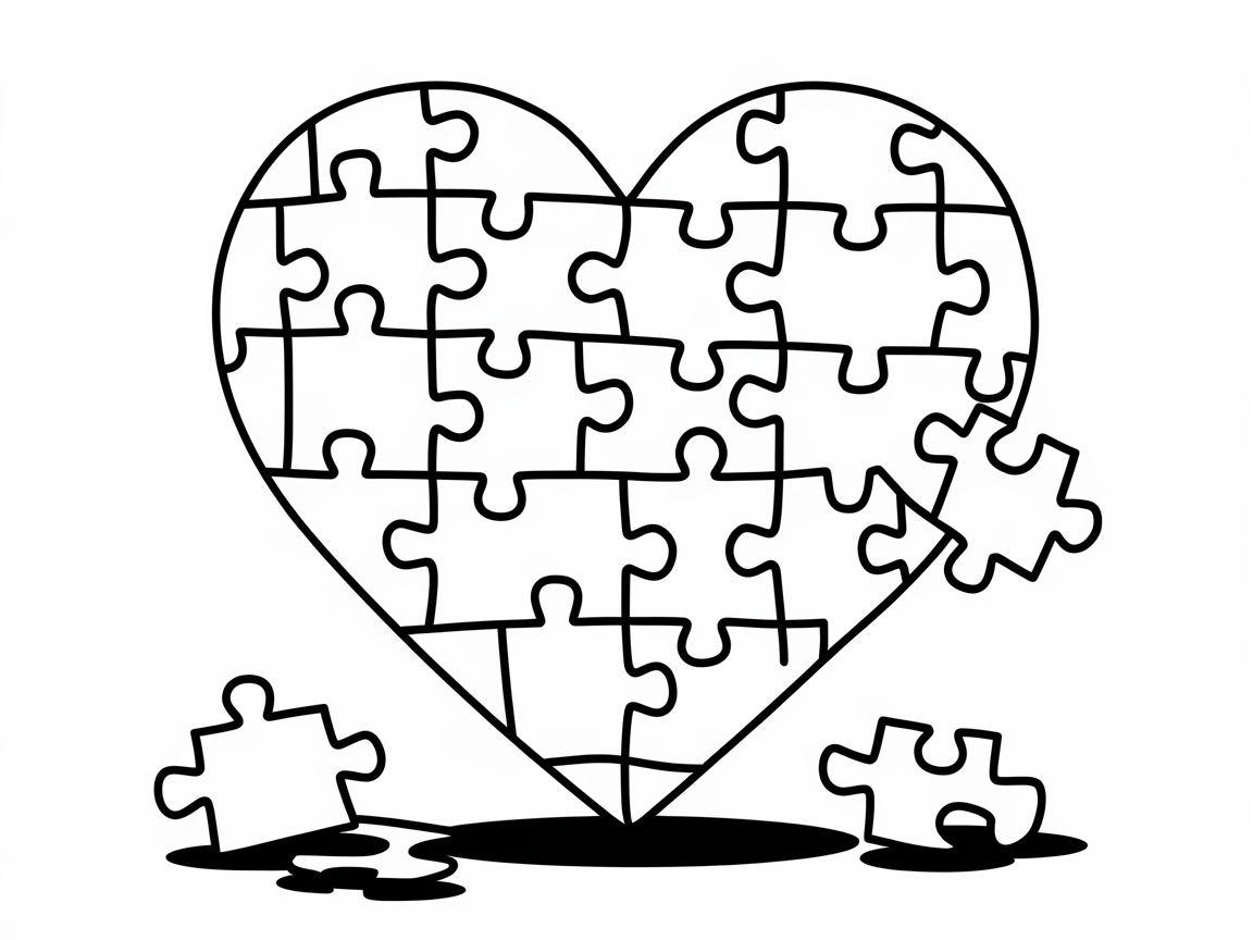 Puzzle Heart Design for Creative Coloring