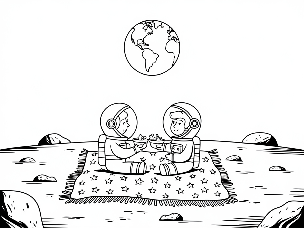 Out-of-This-World Astronaut Picnic Coloring Page