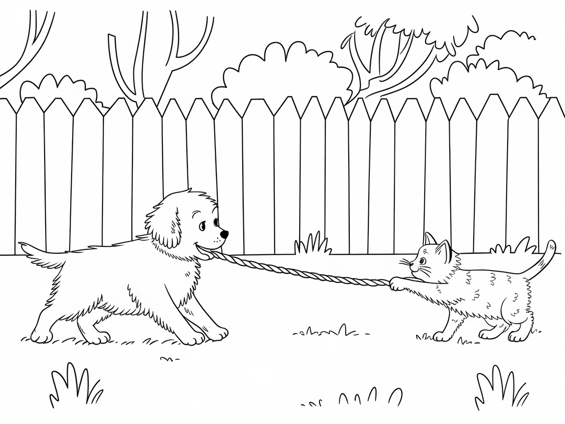 Playful Tug-of-War Among Furry Friends