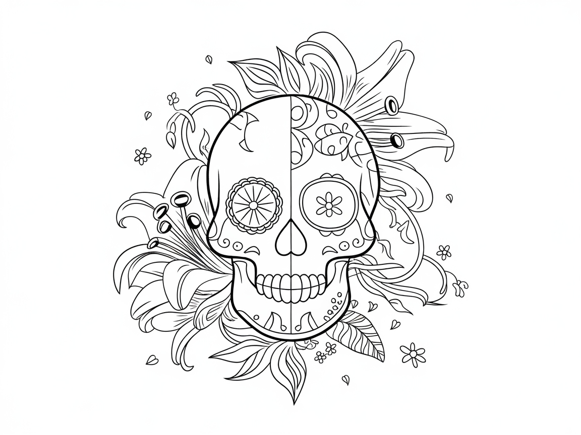 Decorative Sugar Skull and Floral Fusion