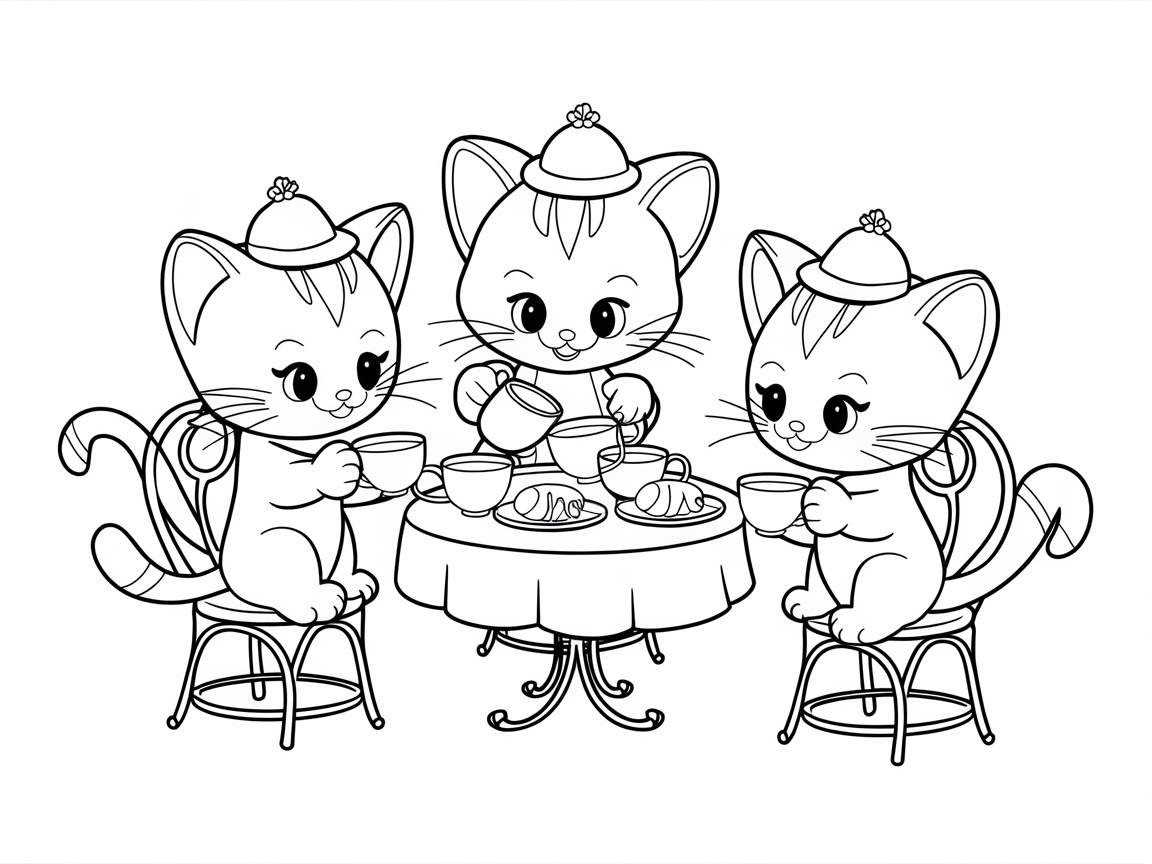 Three Adorable Kittens Enjoy a Tea Party