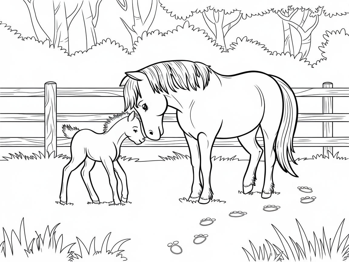 Mother and Foal Bonding in a Peaceful Pasture