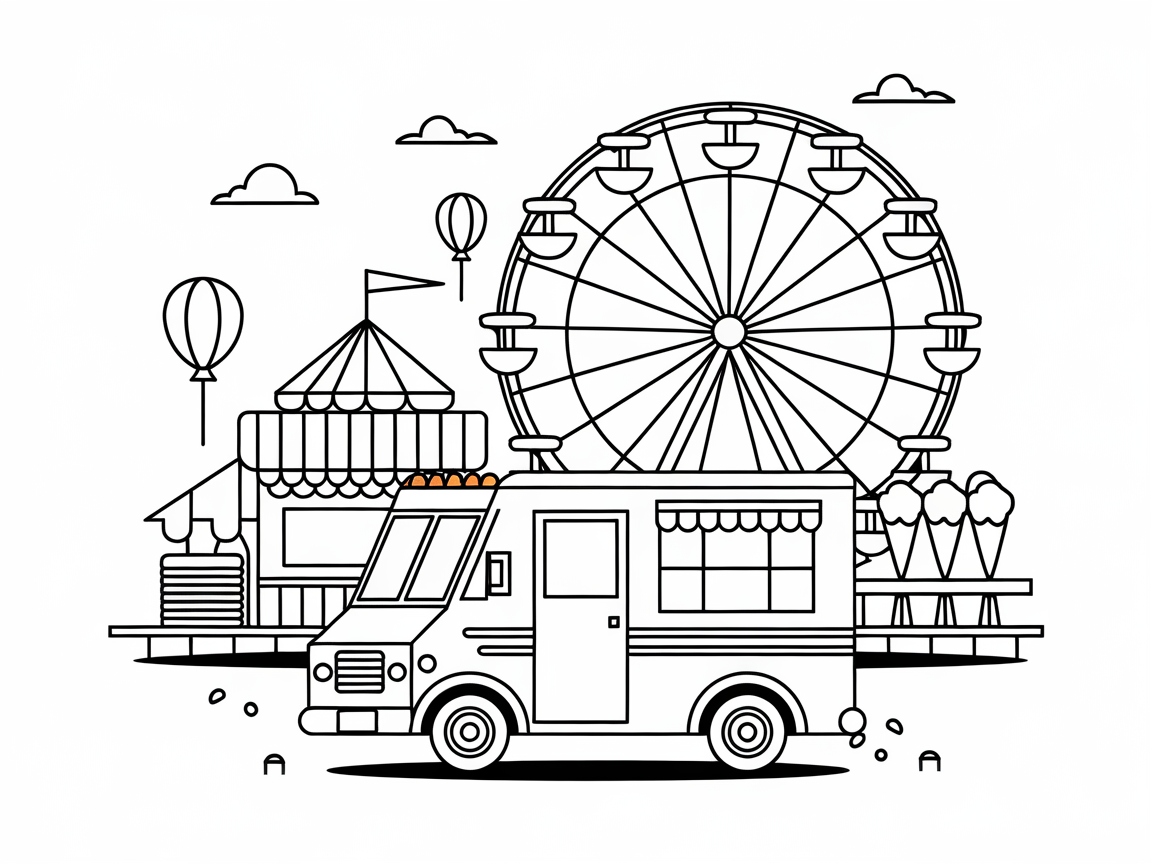 Carnival Fun with an Ice Cream Truck and Ferris Wheel