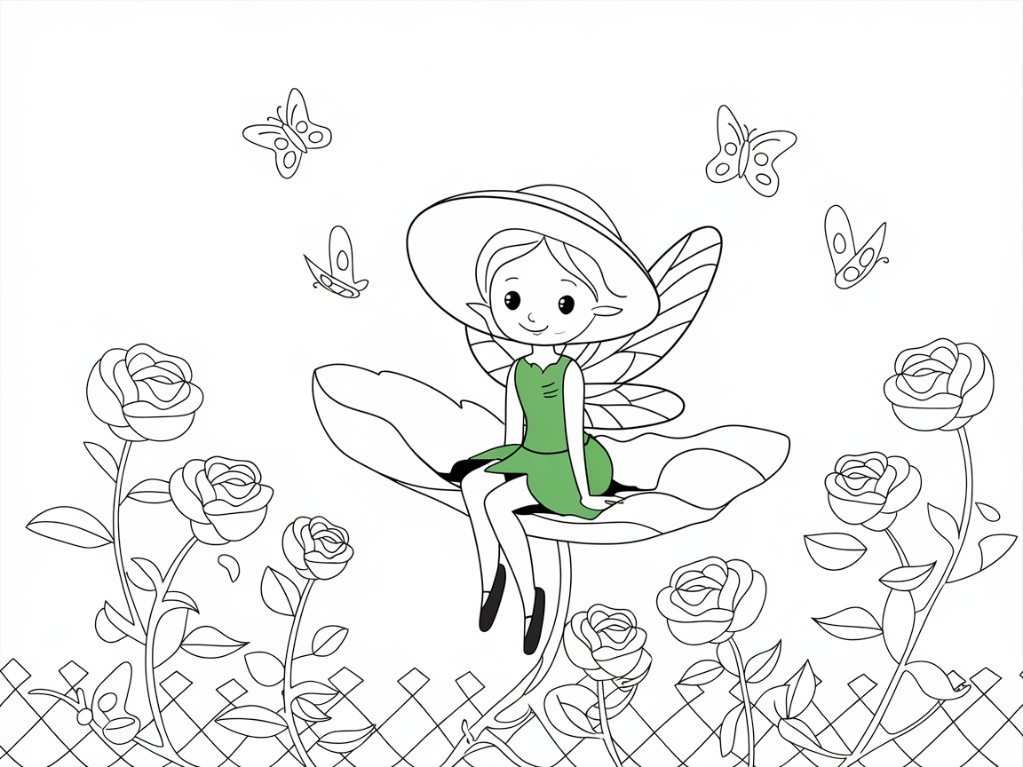 Whimsical Fairy Garden with Fluttering Butterflies to Color