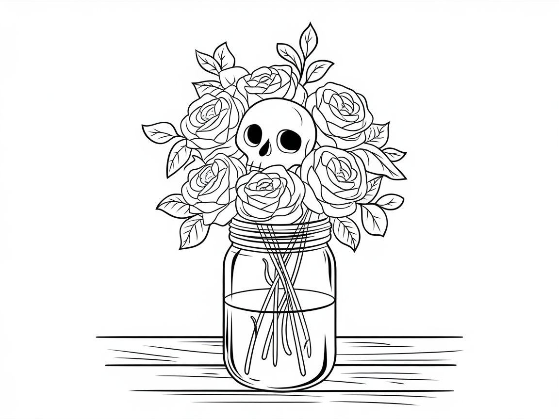 Skull in a Vase of Roses for a Unique Floral Twist