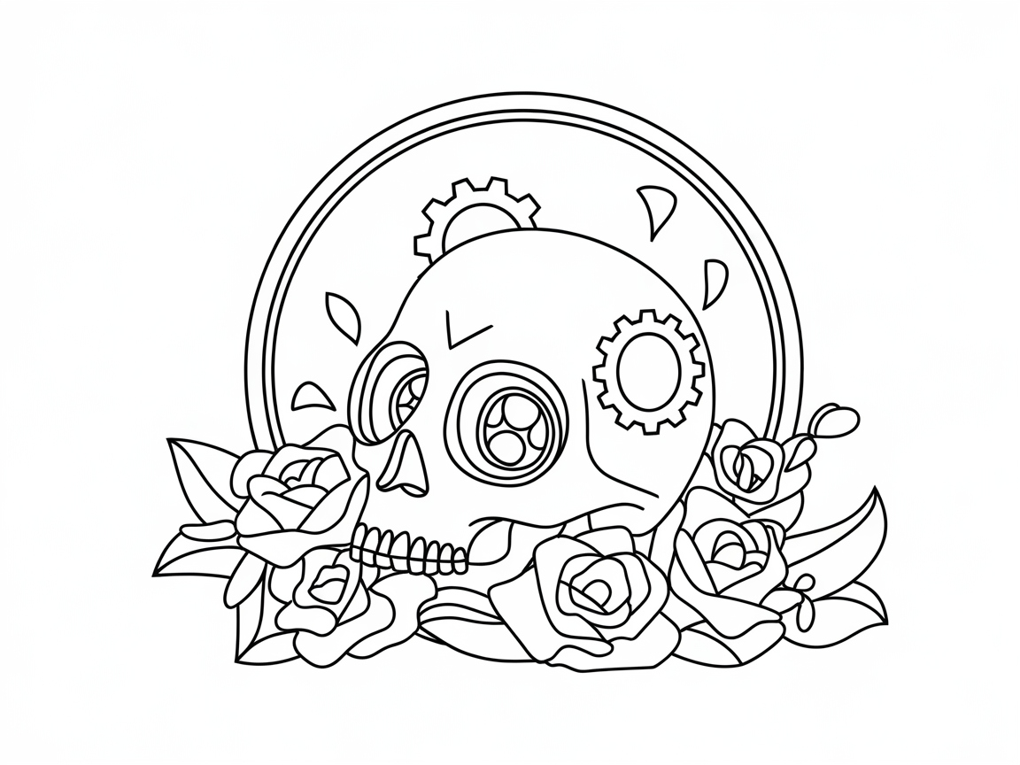 Steampunk Skull with Roses for Creative Colorists