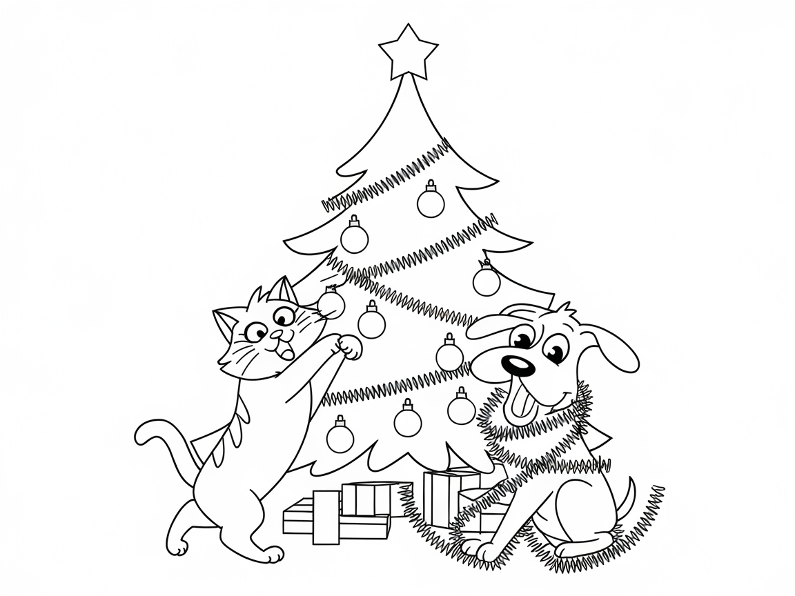 Adorable Cat and Dog Christmas Tree Antics