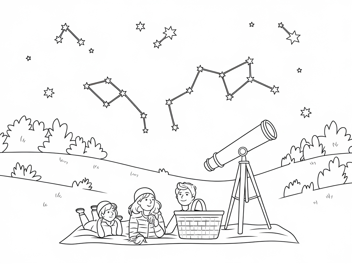Stargazing Picnic Under the Stars Coloring Page