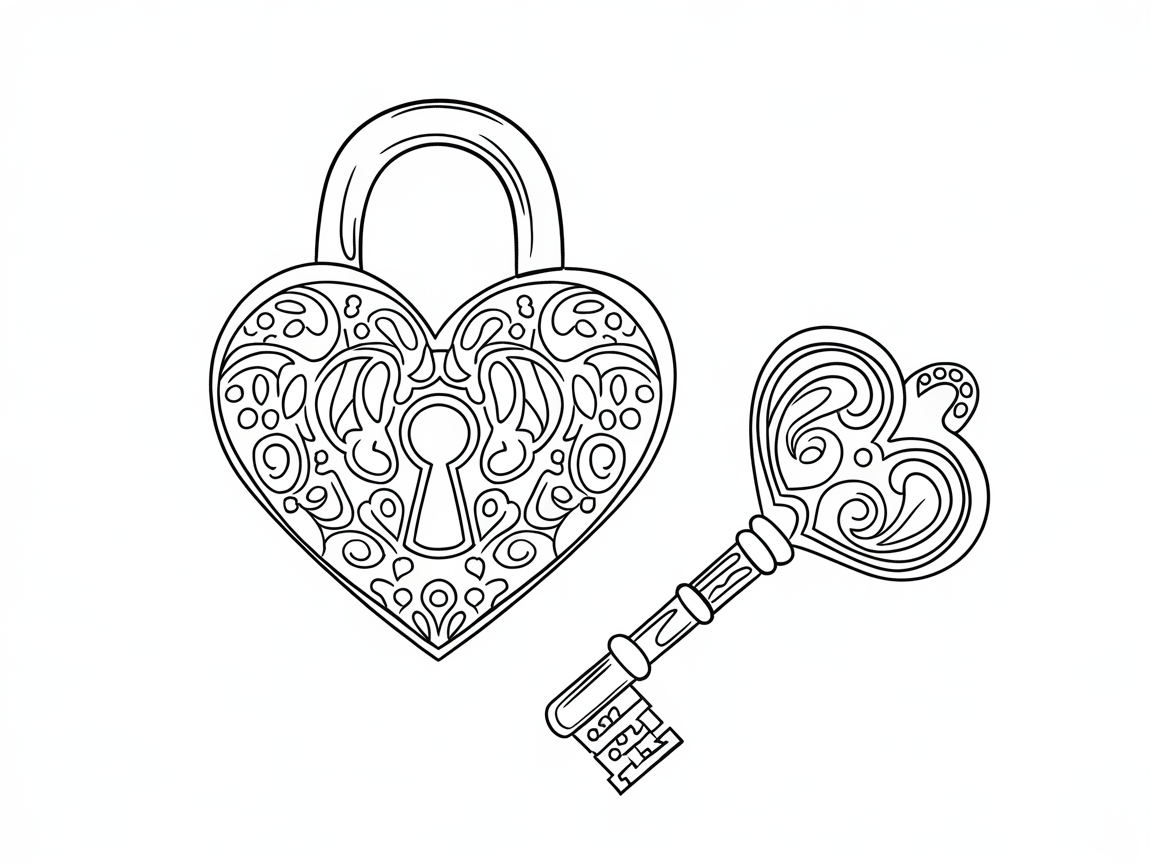 Intricate Heart Lock and Key Design