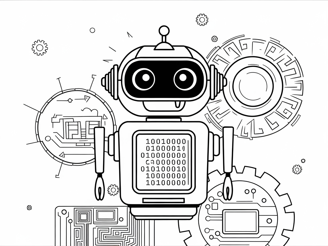 Tech Time: Robot Circuitry Coloring Page