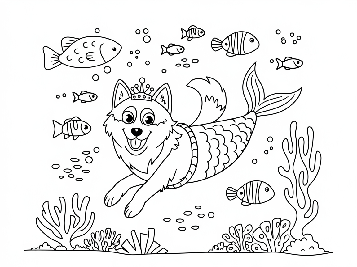 Husky Mermaid on an Underwater Adventure