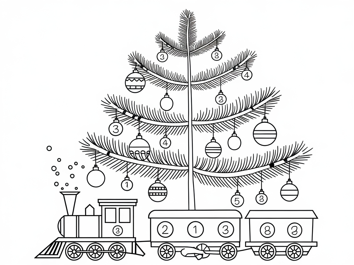 Color a Magical Christmas Train Under the Tree
