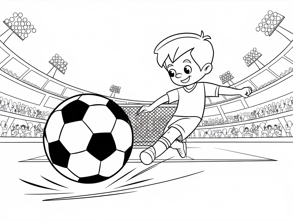 Score Big: Soccer Game Action Coloring Page