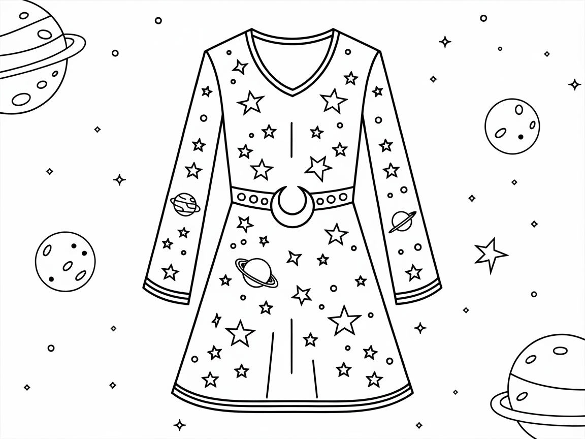Embark on a Galactic Adventure with This Starry Dress Coloring Page