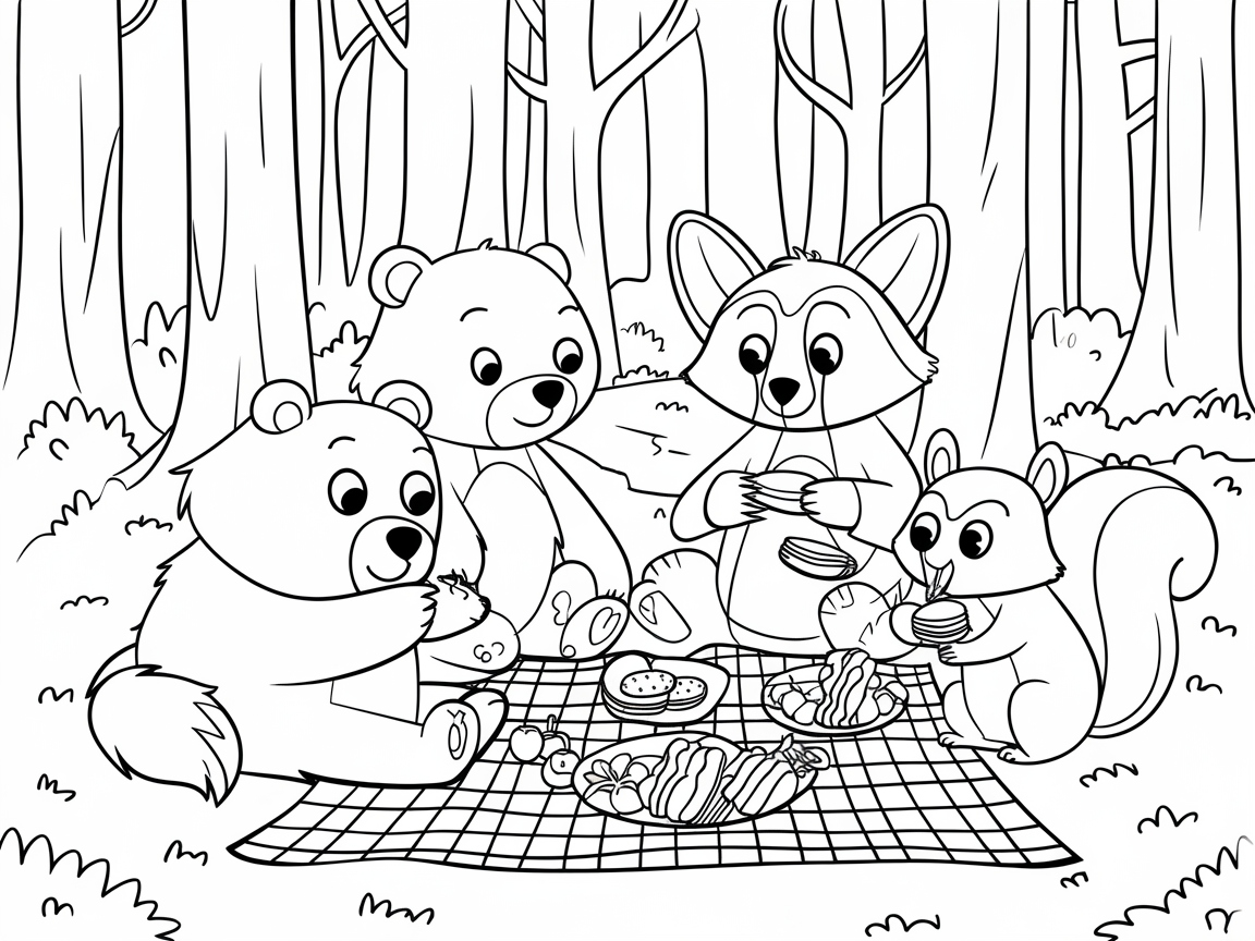 Adorable Forest Picnic Coloring Page