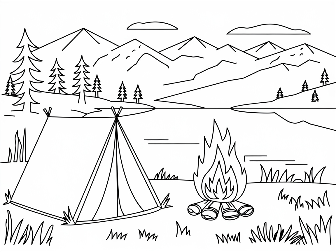 Charming Camping Scene by the Lake