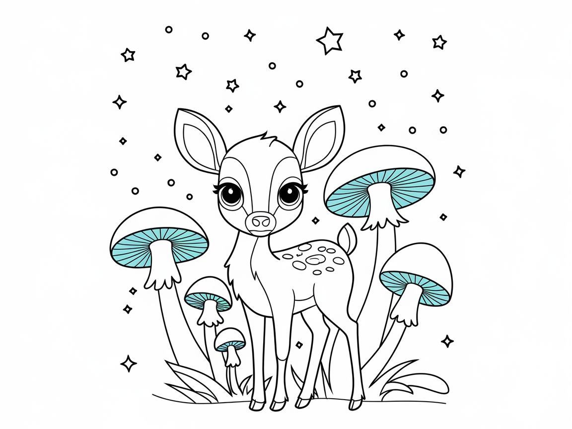 Magical Forest Fawn Under Starry Sky